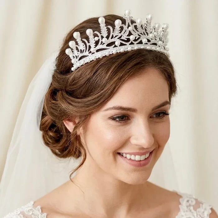 Wedding Hair Accessories - Pearl and Cubic Zirconia Bridal Tiara