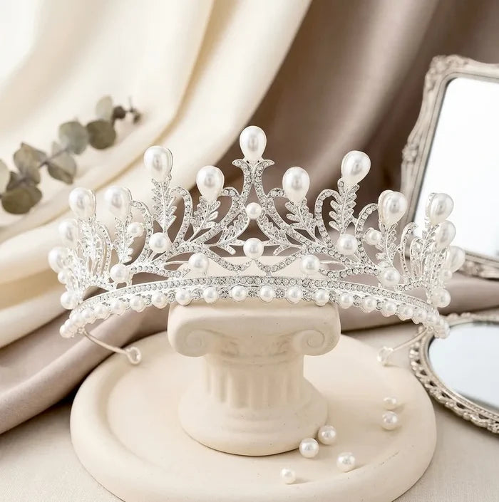 Wedding Hair Accessories - Pearl and Cubic Zirconia Bridal Tiara