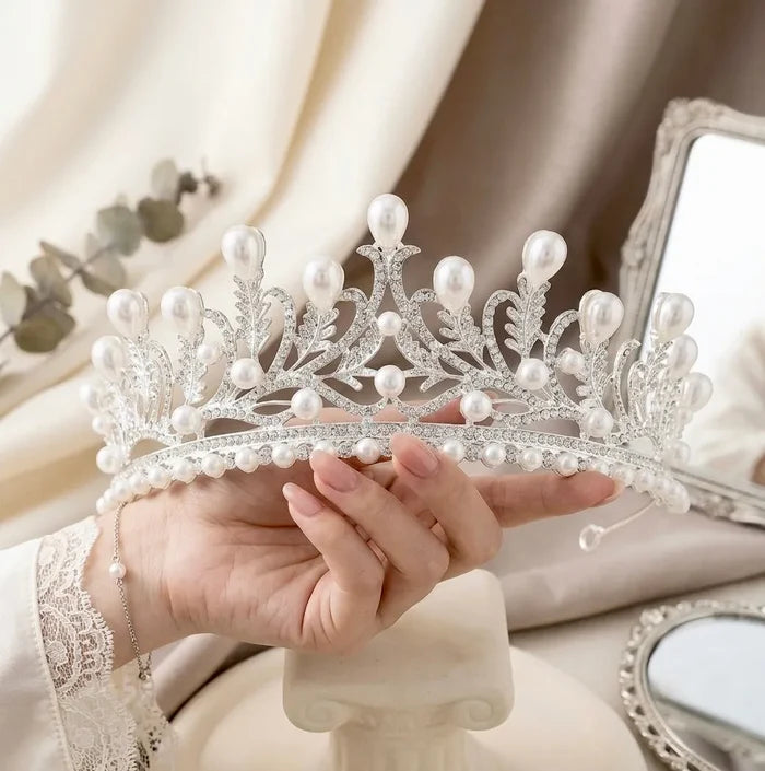 Wedding Hair Accessories - Pearl and Cubic Zirconia Bridal Tiara