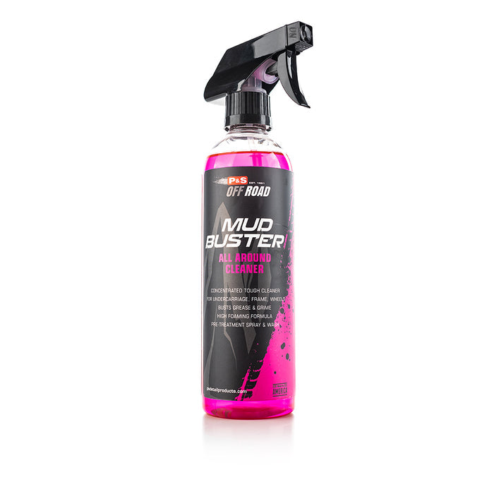 A spray bottle of P&S Mud Buster on a white background.