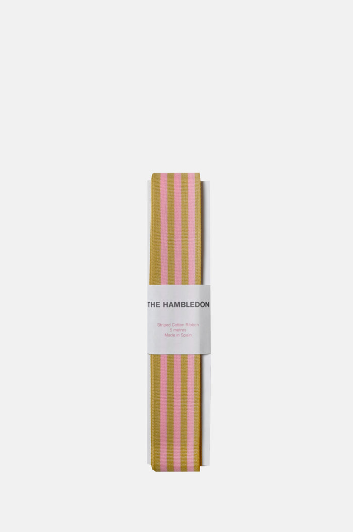 Chic and Paper Mustard and Candy Pink Cotton Stripe Ribbon 35mmx5m.