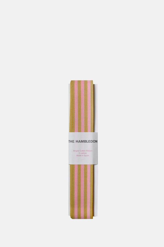 Chic and Paper Mustard and Candy Pink Cotton Stripe Ribbon 35mmx5m.