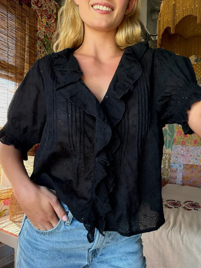 My Favorite Cotton Top - Black Eyelet-view 4