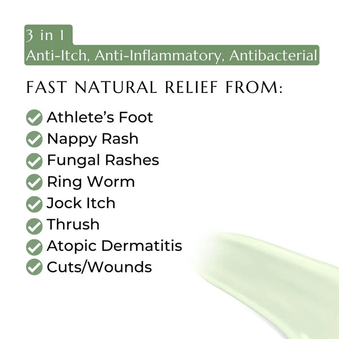 Benefits of anti-fungal skin cream. With anti-itch, anti-inflammatory, antibacterial benefits and relief from various skin conditions.