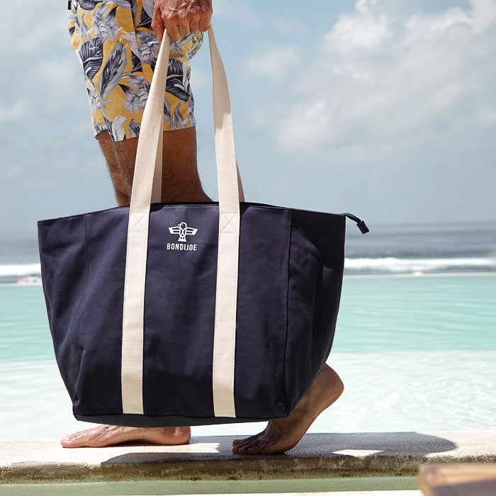 Navy Large Canvas Beach Bag