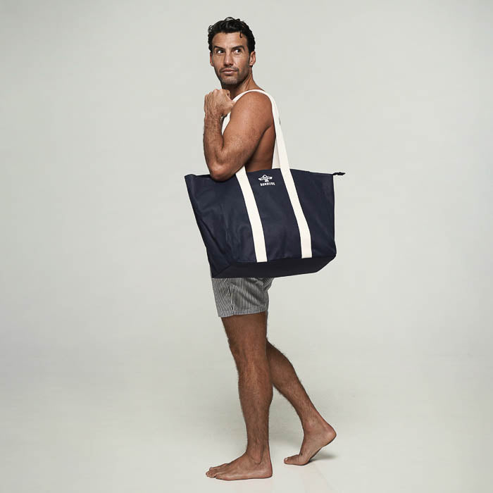 Navy Large Canvas Beach Bag