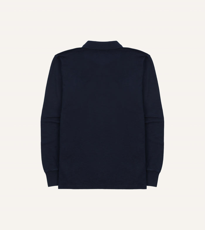 Navy Pique Cotton Long-Sleeve Polo Shirt