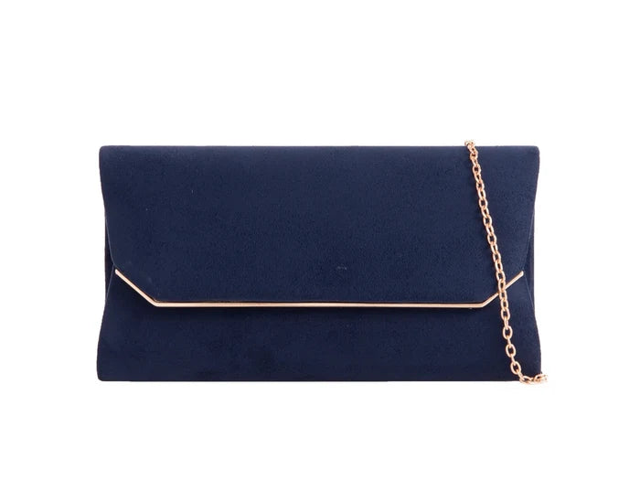 Navy Suede Envelope Clutch Bag