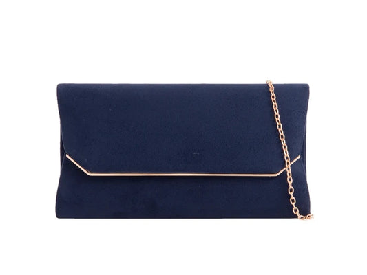 Navy Suede Envelope Clutch Bag