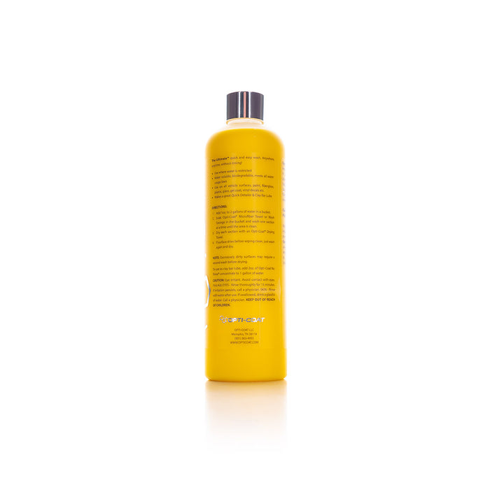The back of a bottle of Opti-Clean No Rinse on a white background.