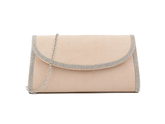 Nude Crystal Shimmer Evening Clutch Bag