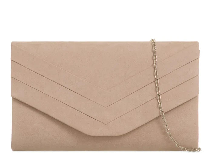 Nude Suede Envelope Clutch Bag