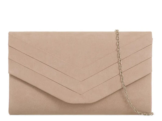 Nude Suede Envelope Clutch Bag