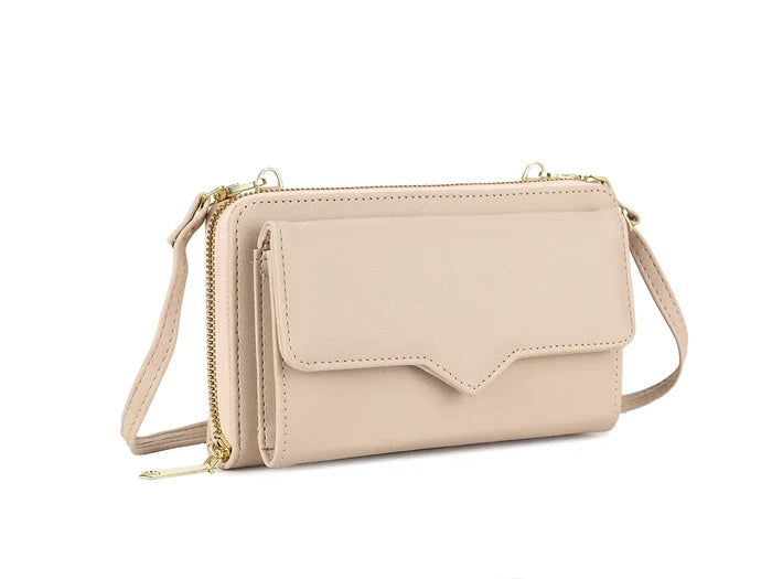 Nude Zip Around Wallet Purse With Strap