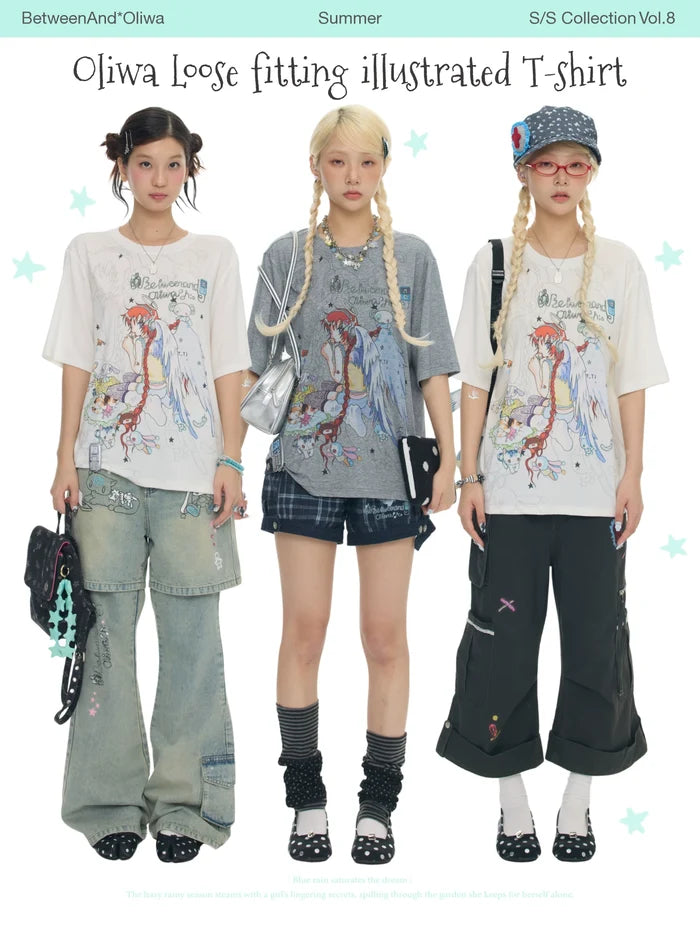 Oliwa loose fitting illustrated t-shirts