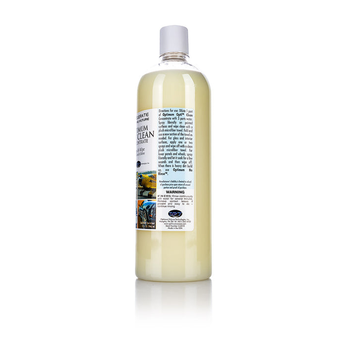 Optimum Opti Clean 32oz Bottle Directions view on a white background.