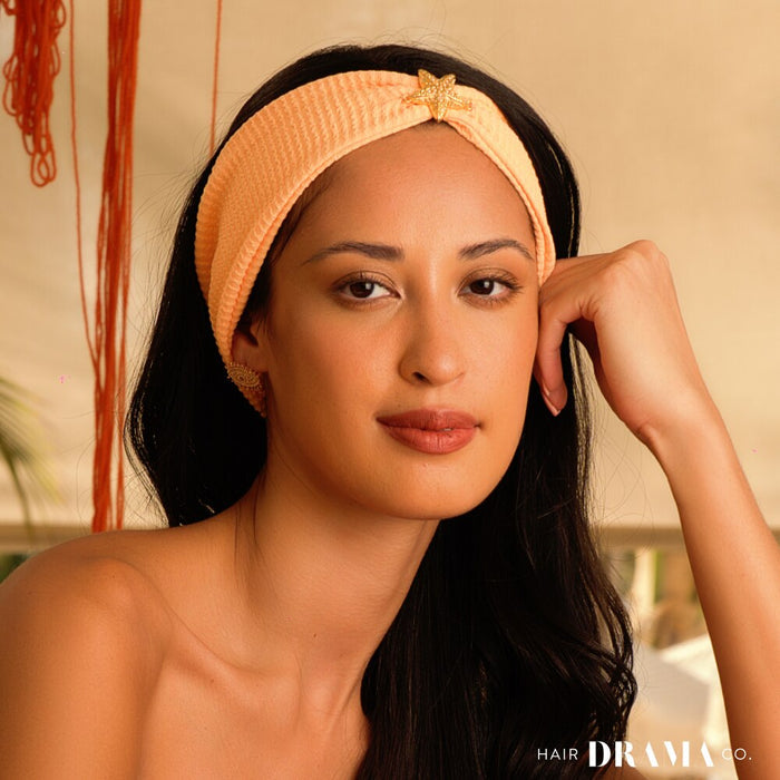 Orange Ribbed Hair Band with Starfish Metal Broach