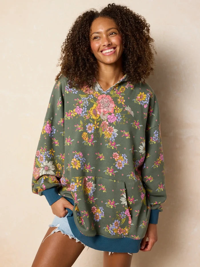 Oversized Printed Hoodie - English Garden Charcoal-view 1