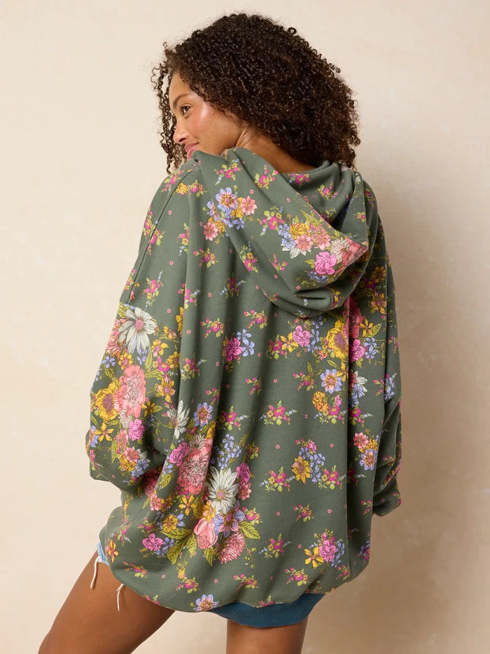 Oversized Printed Hoodie - English Garden Charcoal-view 2