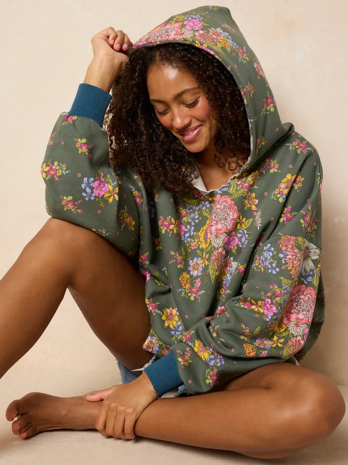 Oversized Printed Hoodie - English Garden Charcoal-view 3