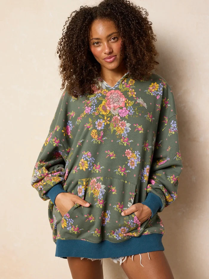 Oversized Printed Hoodie - English Garden Charcoal-view 4