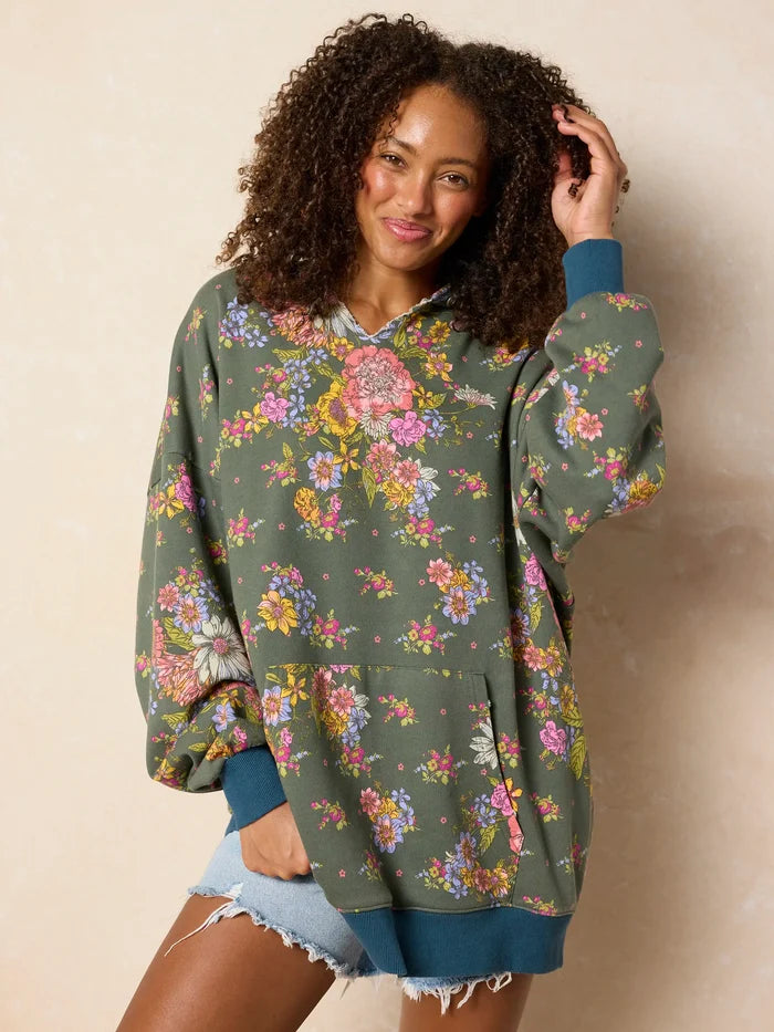 Oversized Printed Hoodie - English Garden Charcoal-view 5