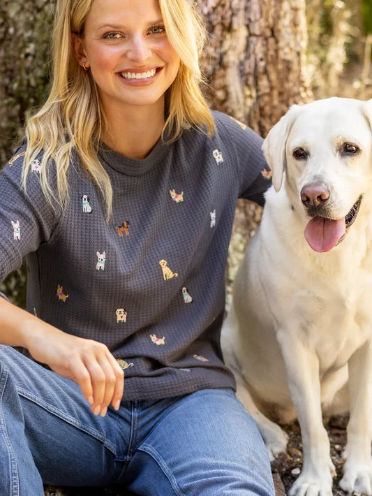 Parker Embroidered Thermal Tee - Charcoal Dogs-view 1