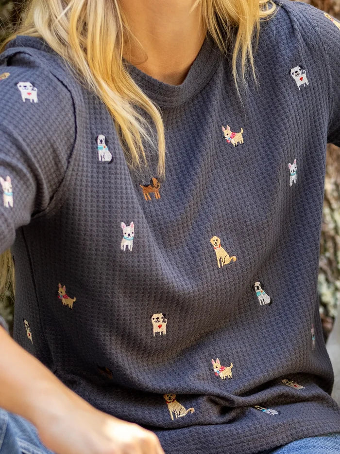 Parker Embroidered Thermal Tee - Charcoal Dogs-view 2