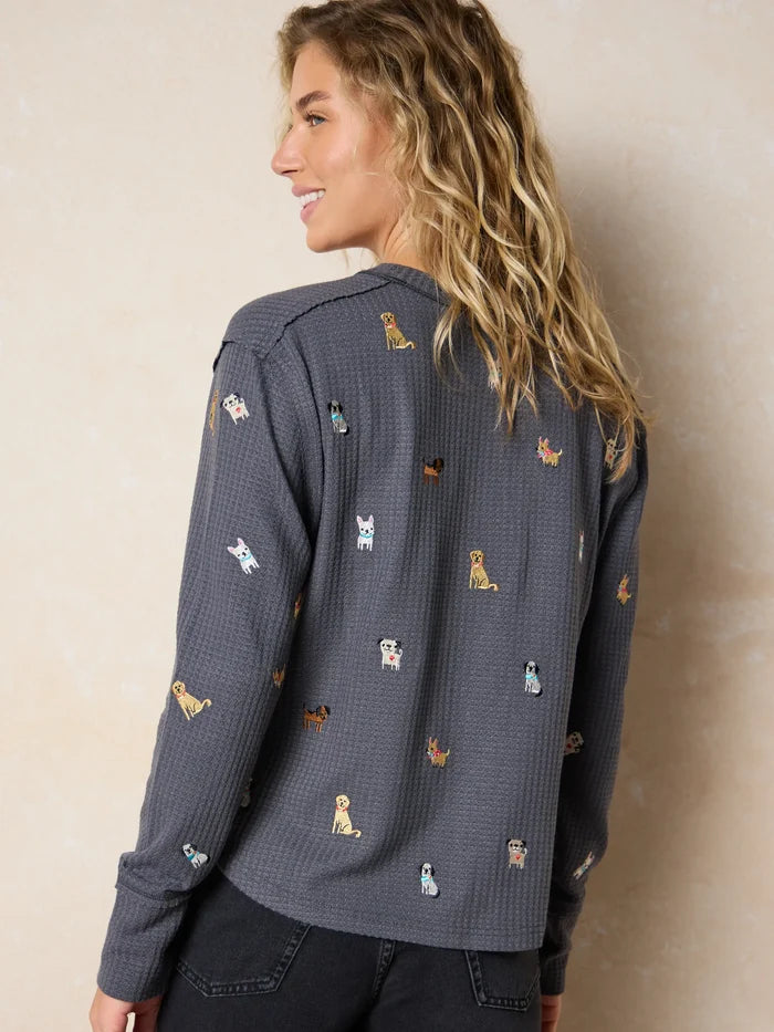 Parker Embroidered Thermal Tee - Charcoal Dogs-view 4