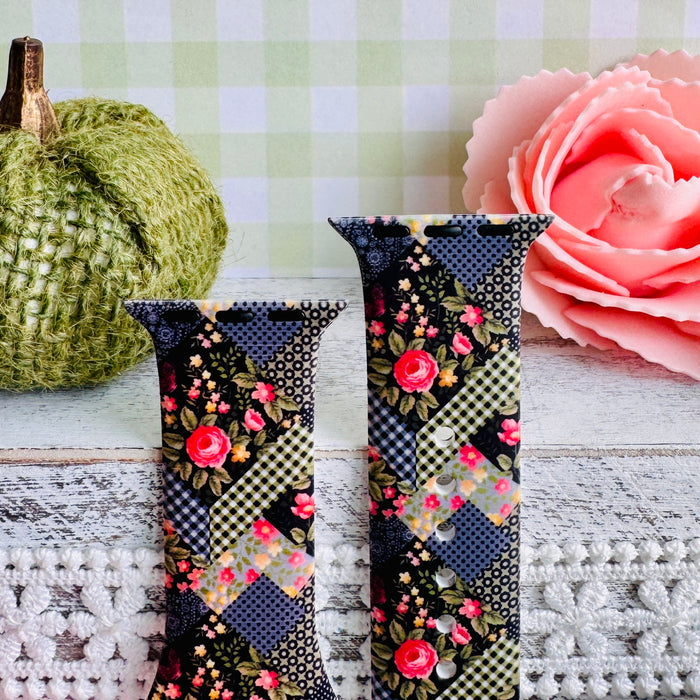 Patchwork Petals Print Silicone Band For Apple Watch