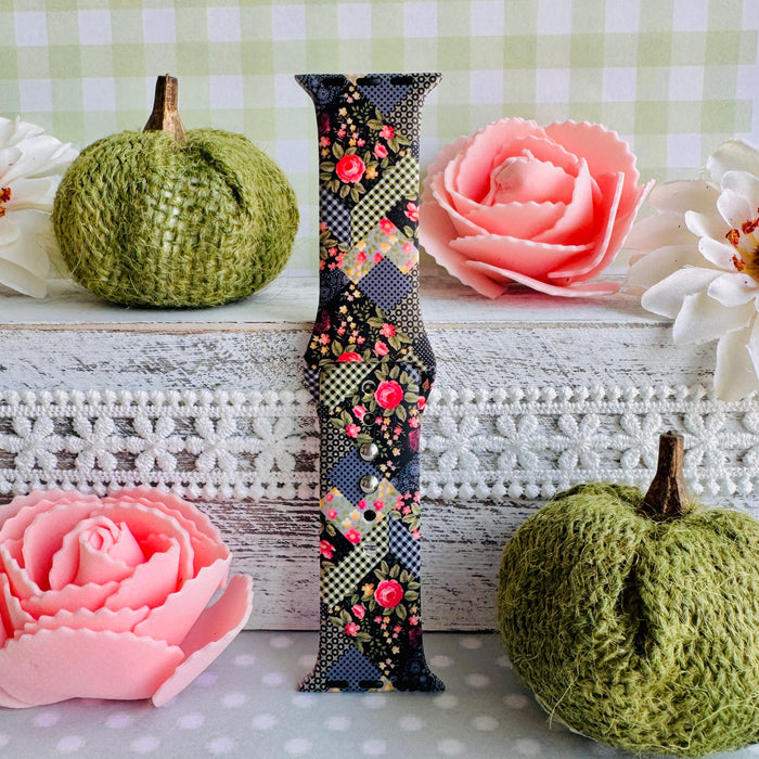 Patchwork Petals Print Silicone Band For Apple Watch