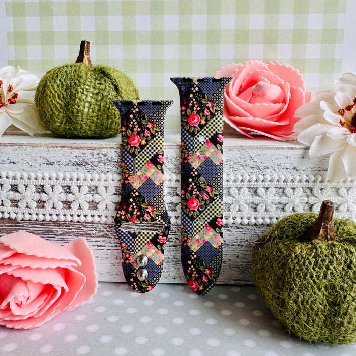 Patchwork Petals Print Silicone Band For Apple Watch