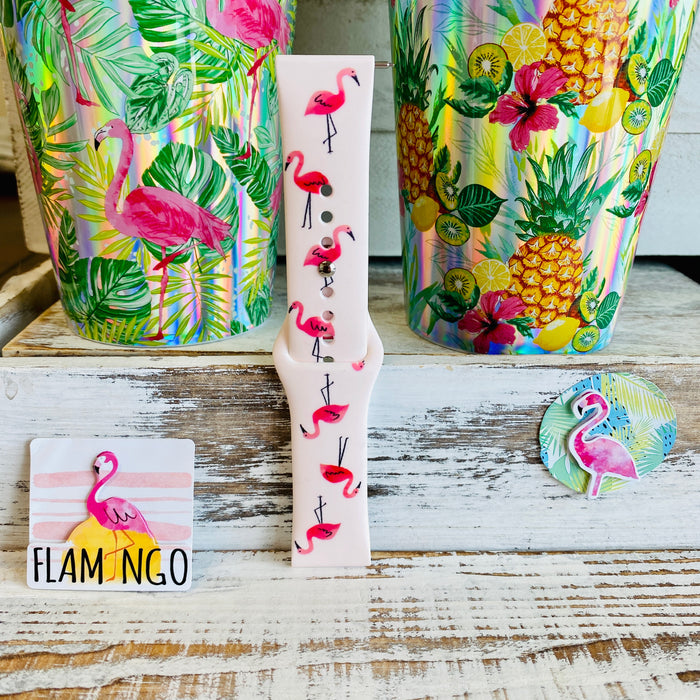 Pink Flamingo Print Band For Fitbit Versa 1/2