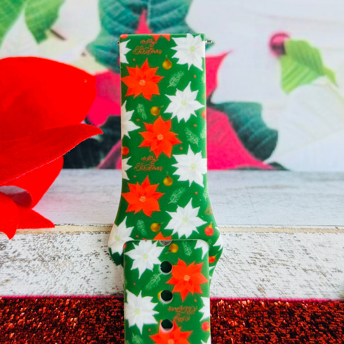 Poinsettia Pines Print Silicone Band For Samsung Watch