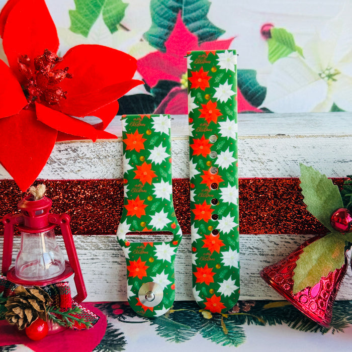 Poinsettia Pines Print Silicone Band For Samsung Watch