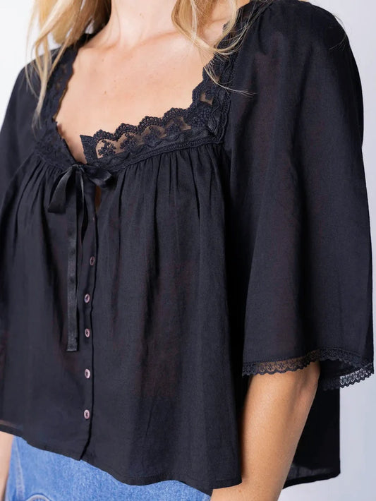 Prettiest Cotton Lace Blouse - Black-view 1