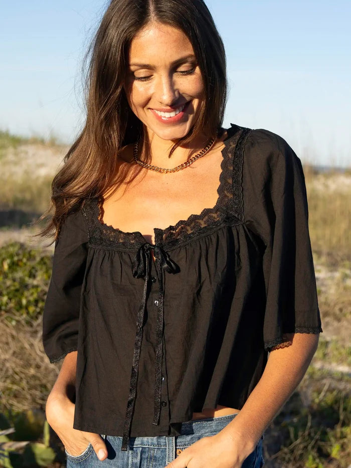 Prettiest Cotton Lace Blouse - Black-view 2