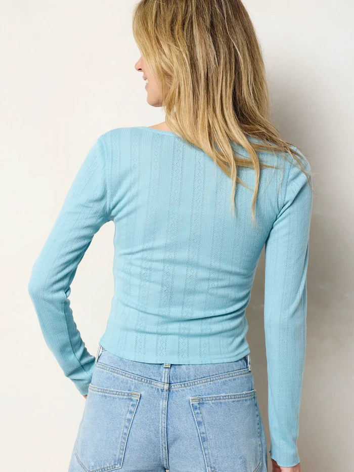 Pretty Pointelle Long Sleeve Top - Light Turquoise-view 3