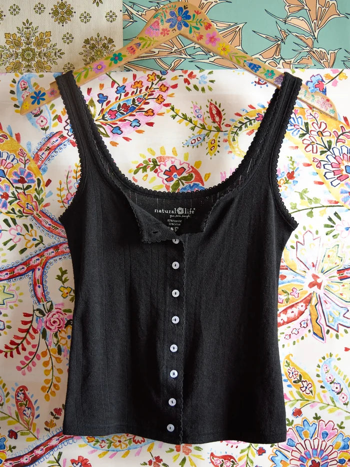 Pretty Pointelle Tank - Black-view 1
