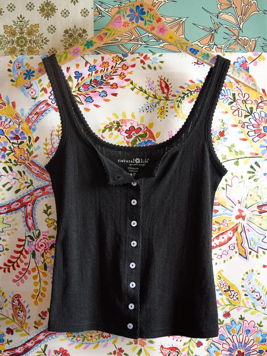 Pretty Pointelle Tank - Black-view 1