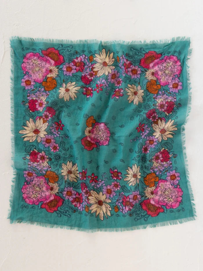 Printed Cotton Bandana - Botanical Teal-view 2