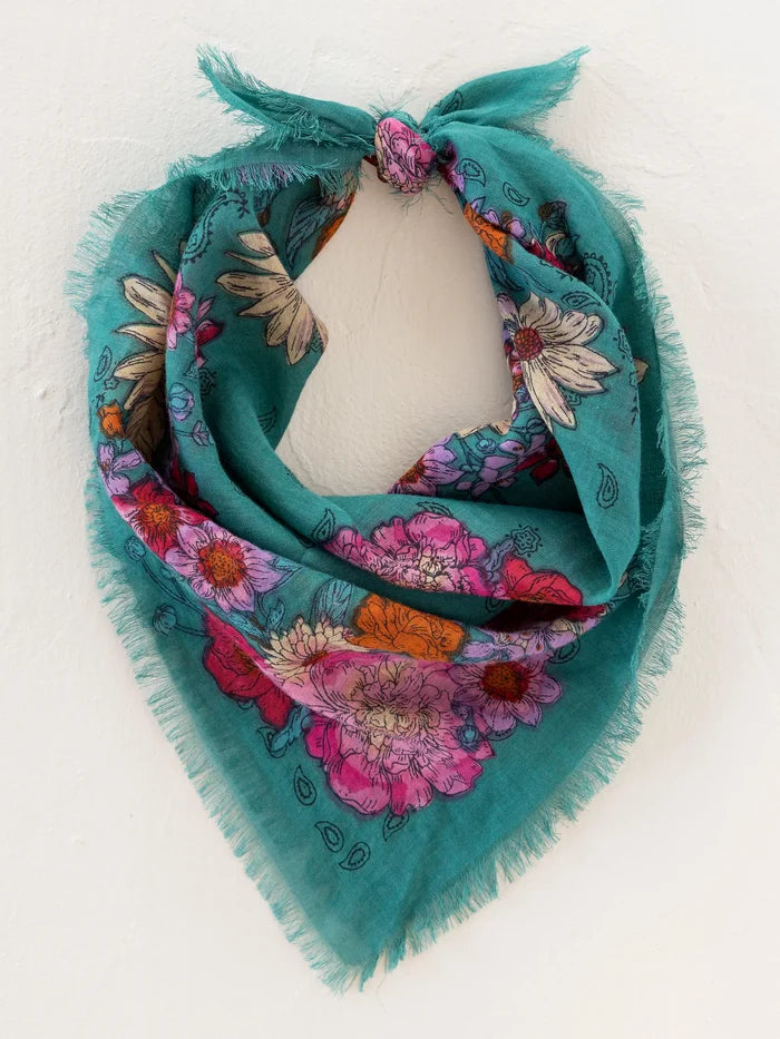 Printed Cotton Bandana - Botanical Teal-view 4