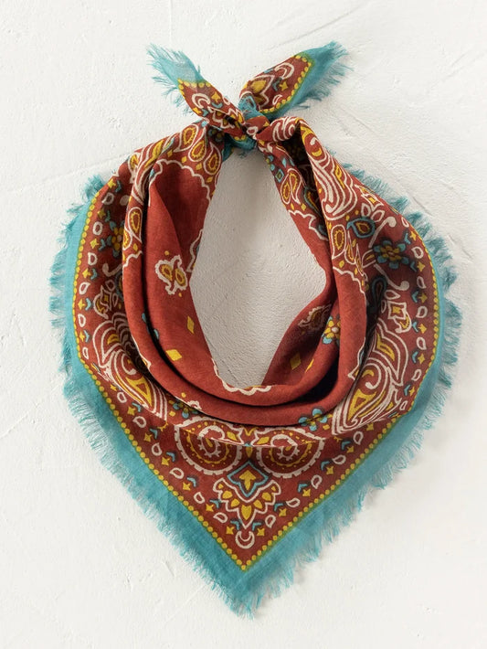 Printed Cotton Bandana - Classic Brick Red-view 1
