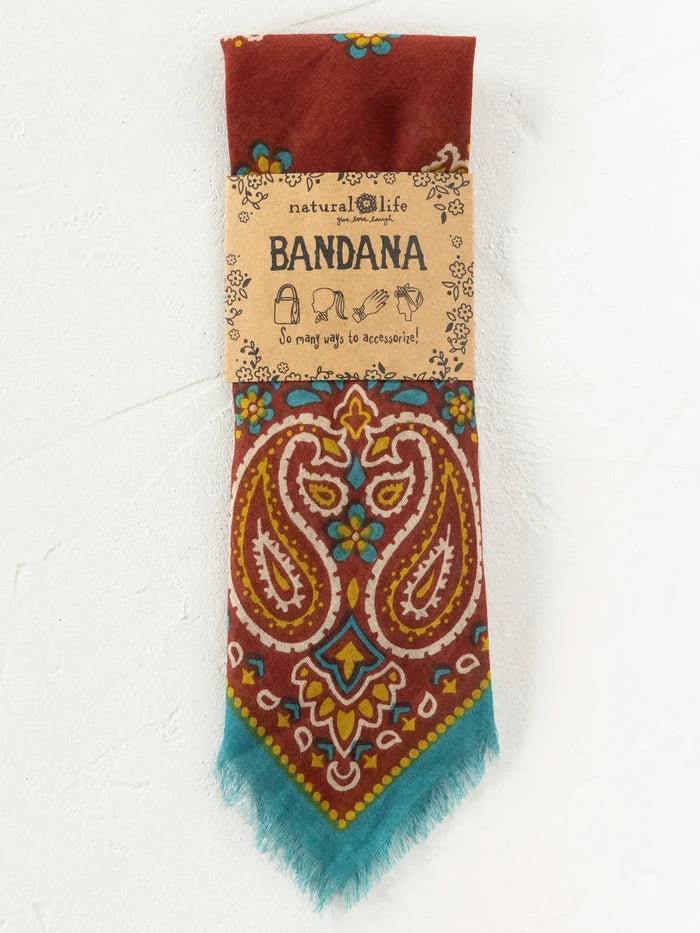 Printed Cotton Bandana - Classic Brick Red-view 2