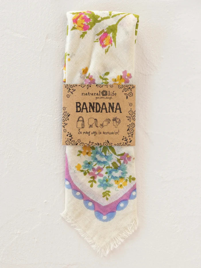 Printed Cotton Bandana - Sweet Blossoms Pink-view 1