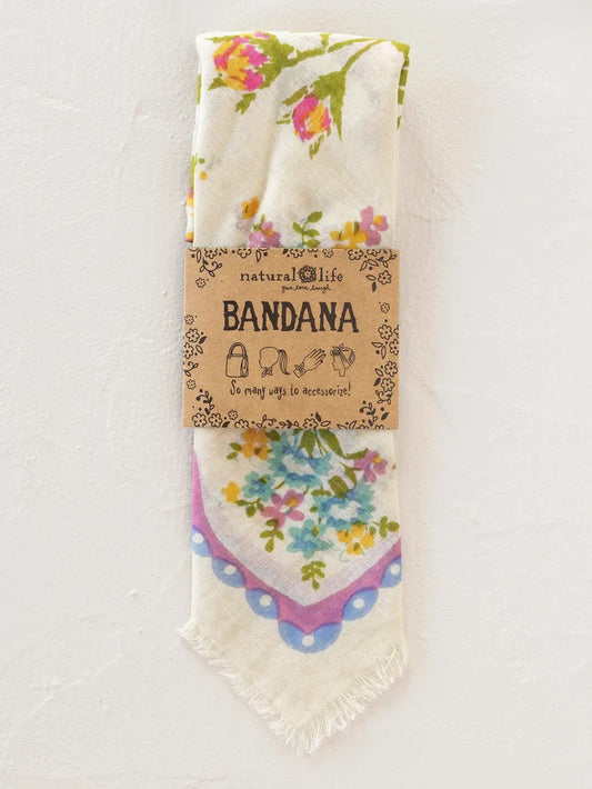 Printed Cotton Bandana - Sweet Blossoms Pink-view 1