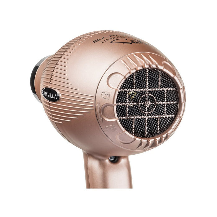 Back view of the Pro Light Ionic Hair Dryer in Rose Gold air intake vent – designed for powerful, quiet airflow.