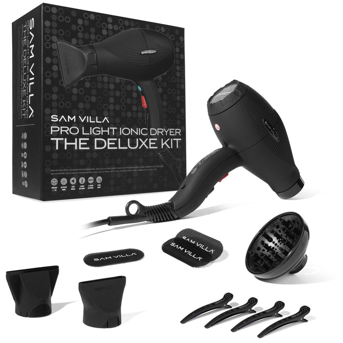 Professional lightweight, quiet pro ionic blow dryer for fast drying and frizz reduction. Salon-grade hair dryer with ergonomic design for more shine and less frizz. Includes diffuser, nozzle attachments, dry sectioning clips, and hair grips in one kit.