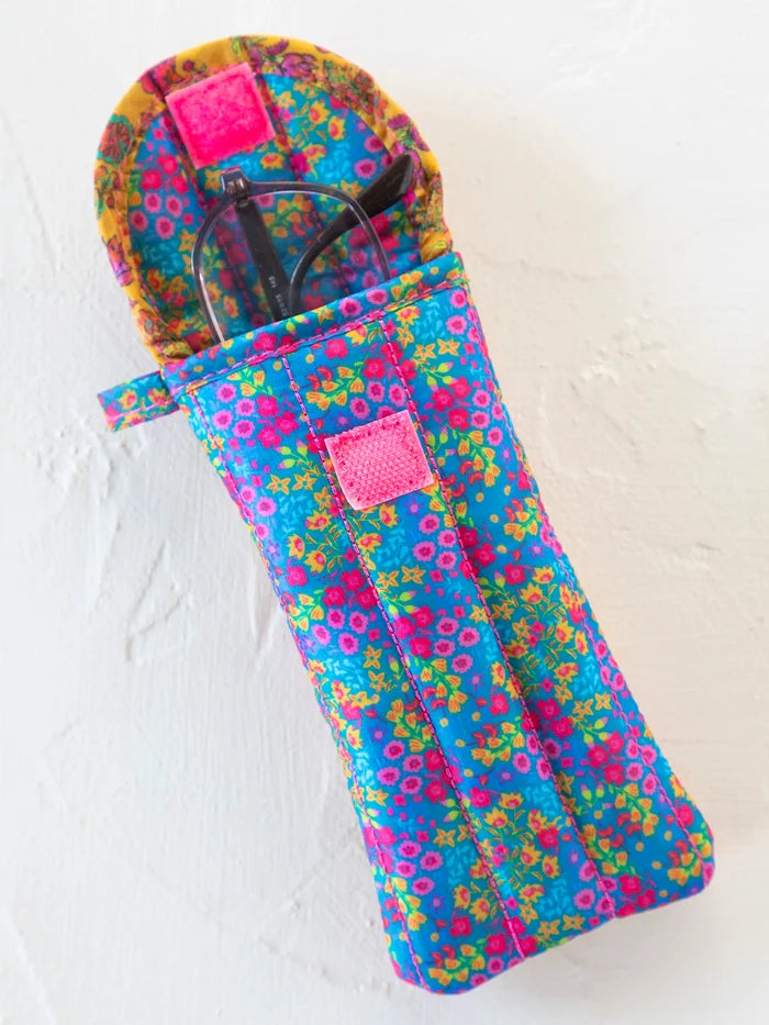 Puffy Glasses Case - Neon Turquoise Floral-view 2