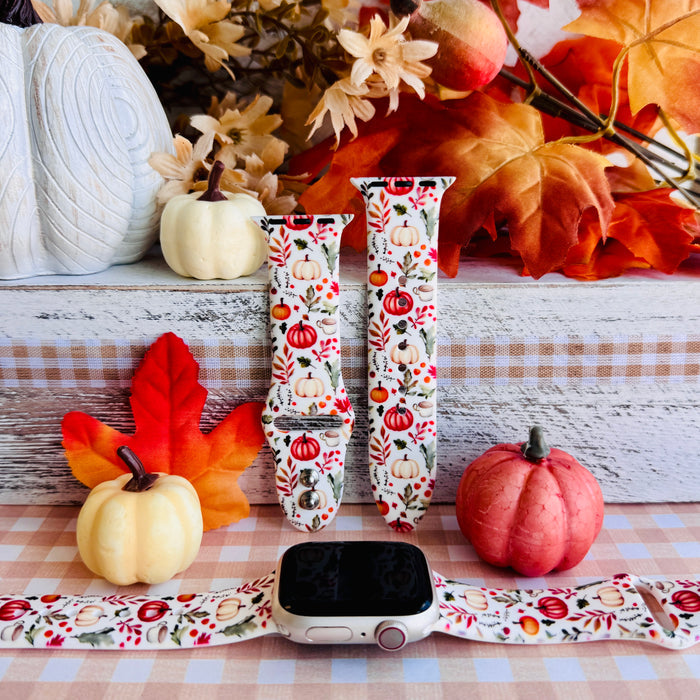 Pumpkin Bouquet Print Silicone Band For Apple Watch